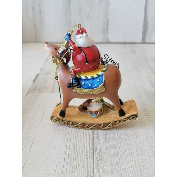 Santa rocking reindeer drum ornament Xmas Decor horn band - Picture 3 of 6